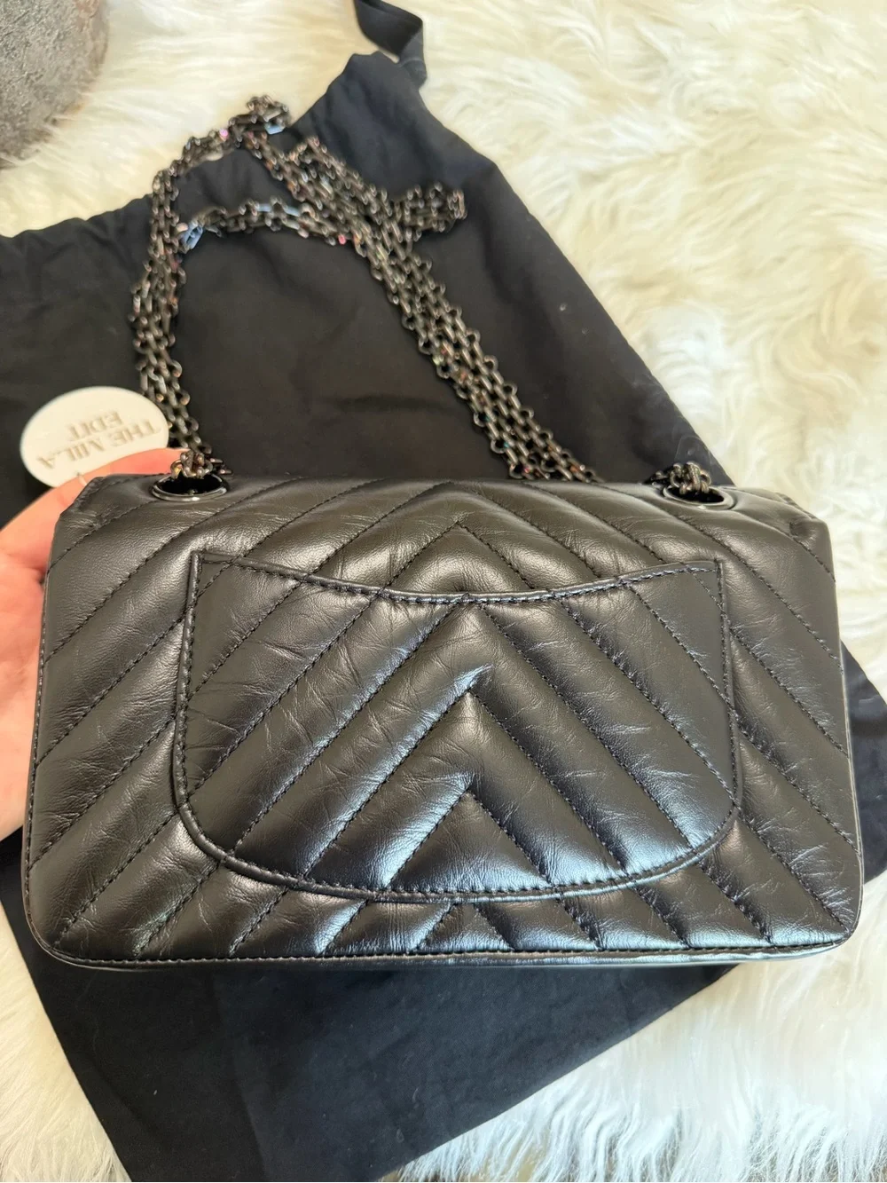 CHANEL SO BLACK REISSUE 2.55 FLAP CHEVRON AGED CALFSKIN MINI